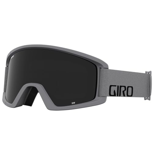 Ski goggles with red frame and amber mirrored lens, red strap with GIRO branding