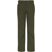 Women’s insulated pants in dark green with straight legs and visible side pocket seams