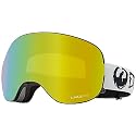 Dragon Alliance sport snow goggles with yellow lens, black and white frame, side view