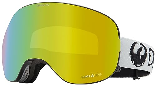 Dragon Alliance sport snow goggles with yellow mirrored lens and white frame