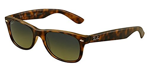 Ray-Ban New Wayfarer RB2132 Sunglasses - Matte Havana Blue / Green Mirror Polarized - 713132838303
