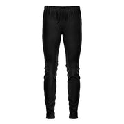 Black fitted base layer pant with elastic waistband and seamed legs