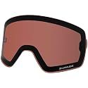 Maroon tinted snow goggle replacement lens with black frame, small side view