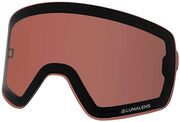 Tinted snow goggle replacement lens with maroon tint and black frame, Lumalens logo