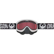 Black snowmobile goggles with red tinted lens and vented foam face padding