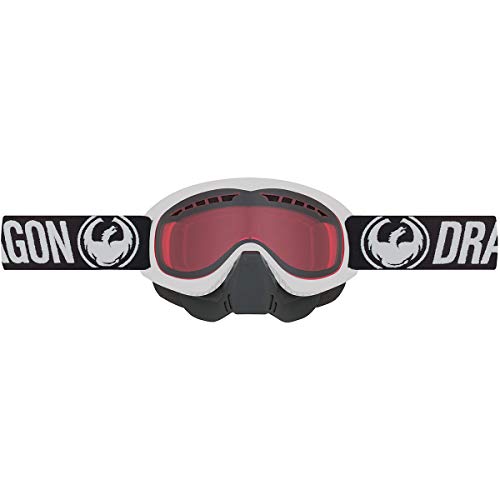 Black snowmobile goggles with red tinted lens and vented foam face padding