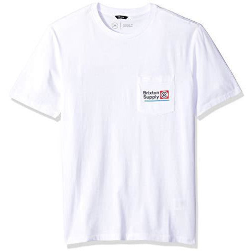 Men's short-sleeve pocket T-shirt, white with chest logo patch