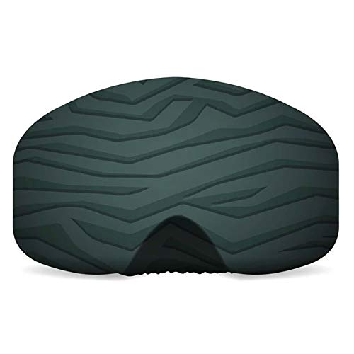 Goggle cover with dark green camo stripes, curved padded shape, scalloped edge