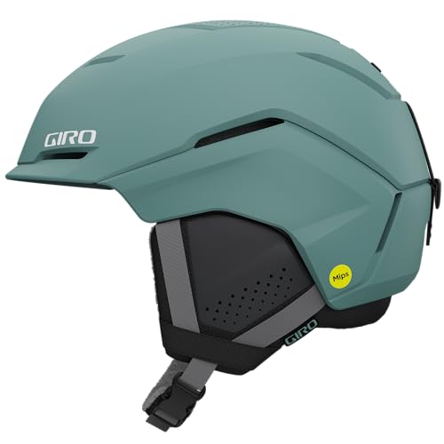 Giro Tenet snow helmet in teal with chin strap and padded interior liner.