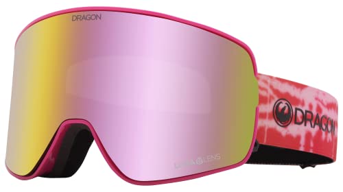 Dragon Alliance NFX2 snow goggles with pink mirror lens, black frame and red strap