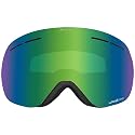 Snow goggles with teal mirrored lens and black frame.