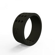 Men's silicone ring in dark color, perforated design with shield logo detail