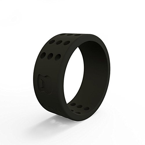 Men's silicone ring in dark color, perforated design with shield logo detail