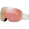 Oakley snow goggles with pink Prizm lens and white strap, angled side profile