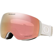 Oakley snow goggles with pink Prizm lens and white strap, curved face shield