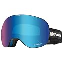 Dragon Alliance X2 snow goggles with blue mirrored lens and black strap, side angle