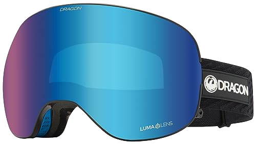 Dragon Alliance X2 snow goggles with blue mirrored lens and black strap with Dragon logo