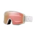 White snow goggles with pink Prizm lens, partial Oakley strap