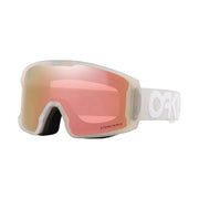 White snow goggles with pink Prizm lens and white Oakley strap