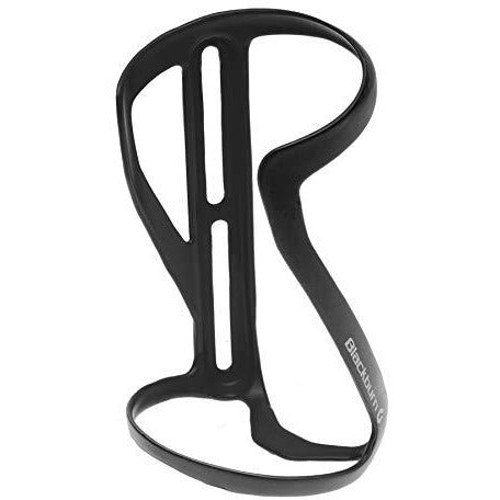 Black side-entry bike bottle cage with curved frame and vertical bottle support