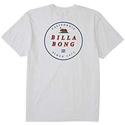 Men's white short-sleeve T-shirt with center circular Billabong logo on chest