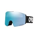 Snow goggles with blue mirrored lens and black strap, small side view
