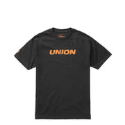 Black crewneck graphic T-shirt with UNION logo on chest