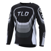 Youth sprint jersey in black with TLD logo and gray/white geometric panels, long sleeves