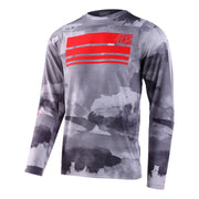 Long-sleeve motocross jersey in gray with red stripe chest graphic