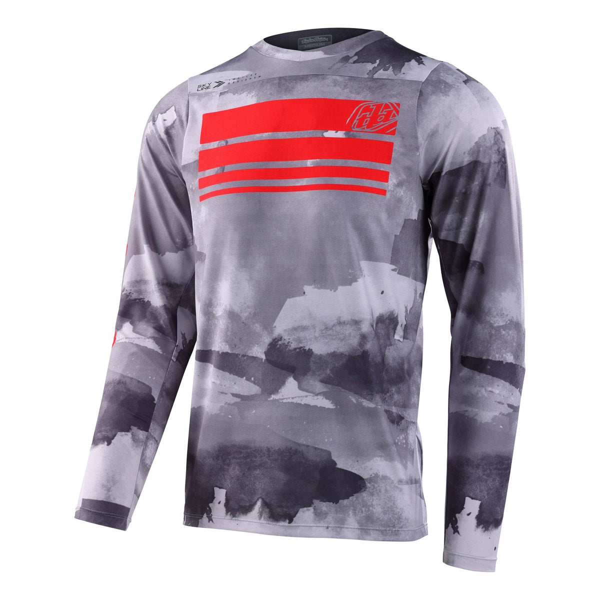 Long-sleeve motocross jersey in gray with red stripe chest graphic