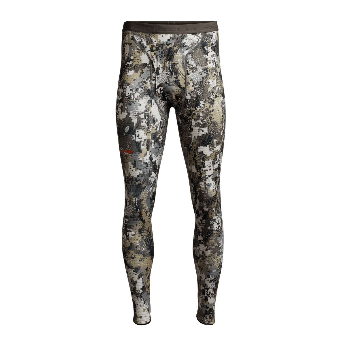 Camouflage heavyweight base layer bottoms in a full-length skinny fit with elastic waistband