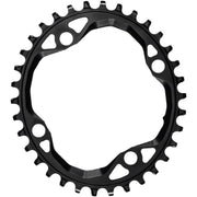 absoluteBLACK Oval 104 BCD chainring, black with slotted spider cutouts and gear teeth