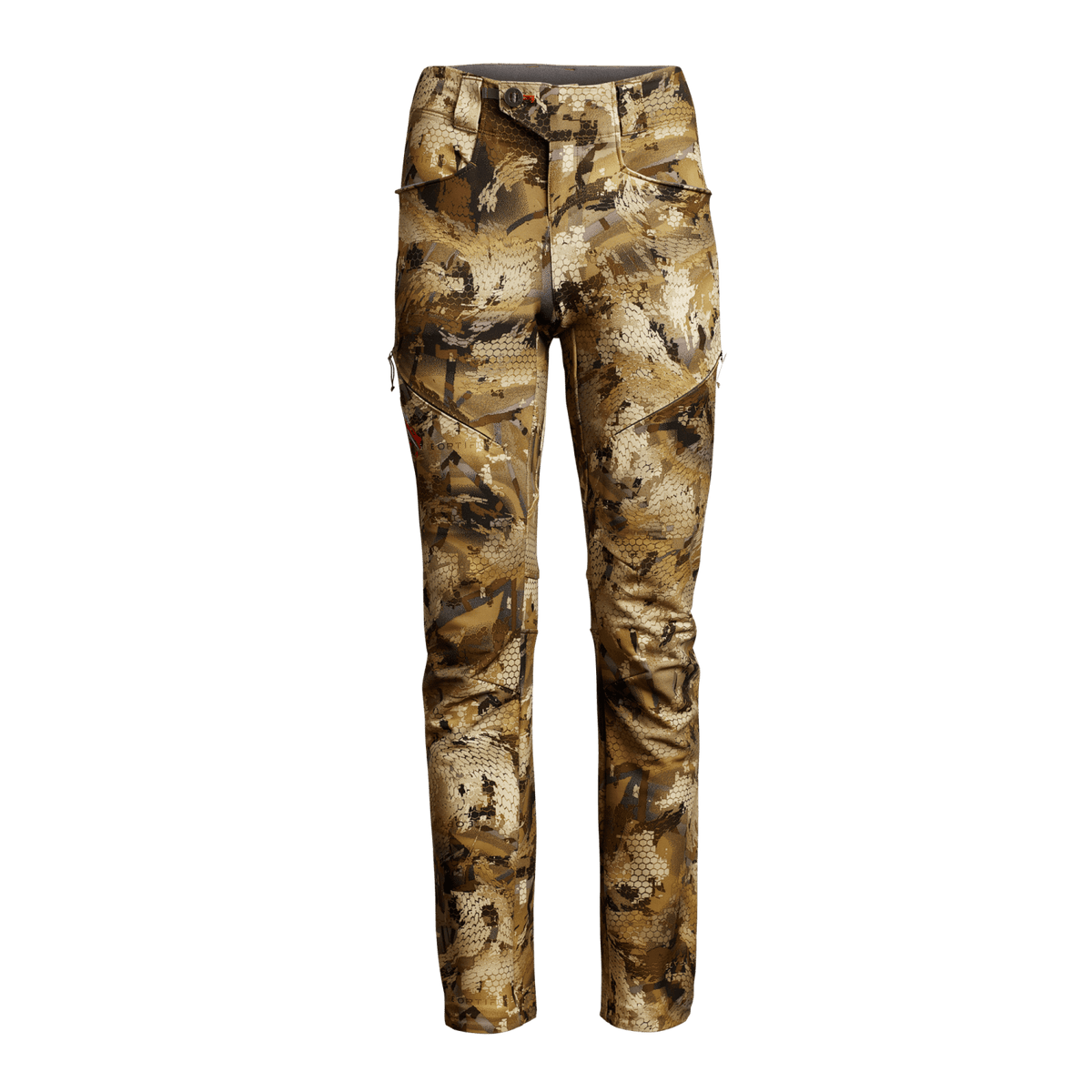 Hunting pants in tan and brown digital camo with multiple utility pockets