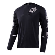 Black long-sleeve cycling jersey with Troy Lee Designs logo and side graphics