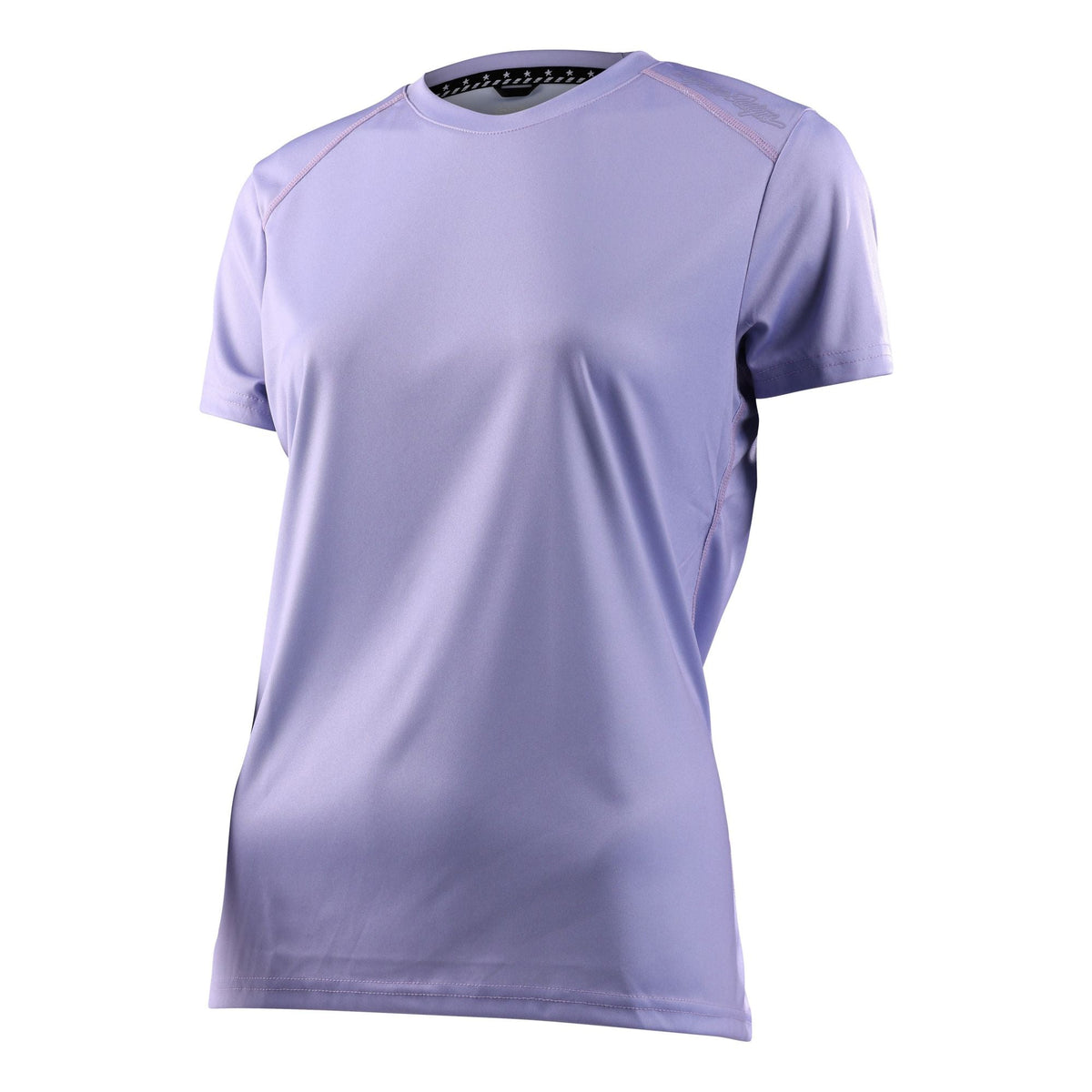 Women's short-sleeve cycling jersey, solid lilac with black neck trim