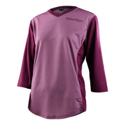 Women's solid cycling jersey, rosewood purple, V-neck 3/4 sleeves