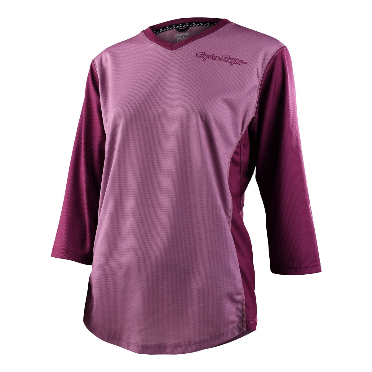 Women's solid cycling jersey, rosewood purple, V-neck 3/4 sleeves