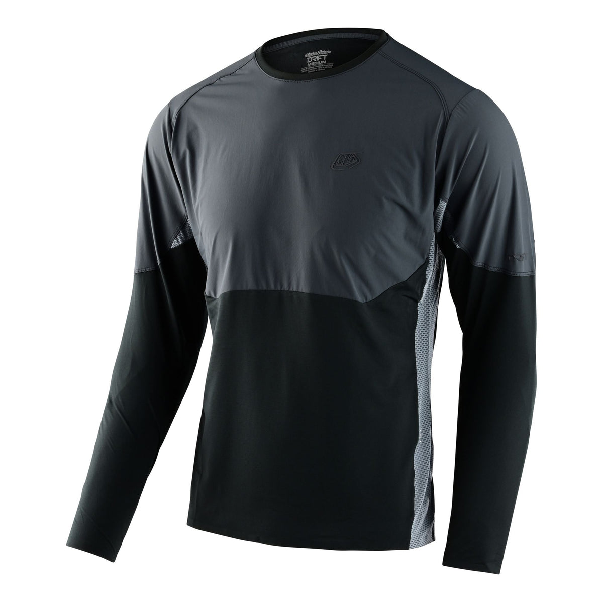Troy Lee Designs Drift long-sleeve jersey in dark charcoal with contrast mesh panels