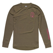 Troy Lee Designs long-sleeve ride shirt, olive with chest graphic and sleeve logo