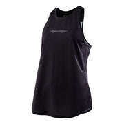 Women's luxe tank top, solid black with small chest logo