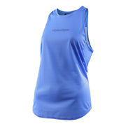 Women's luxe tank top, solid blue with small chest logo