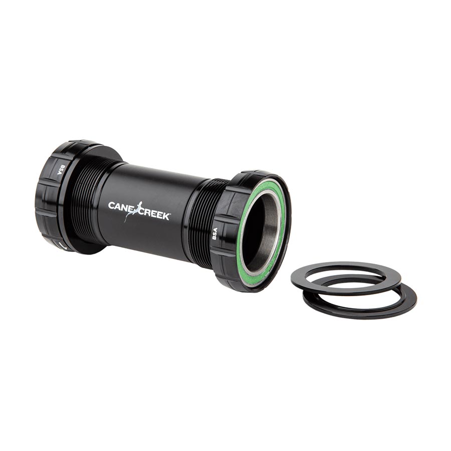 Cane Creek black T47 bottom bracket with green seal and spacer O-ring