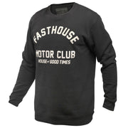 Black crew neck pullover sweatshirt with Fasthouse motor club front graphic