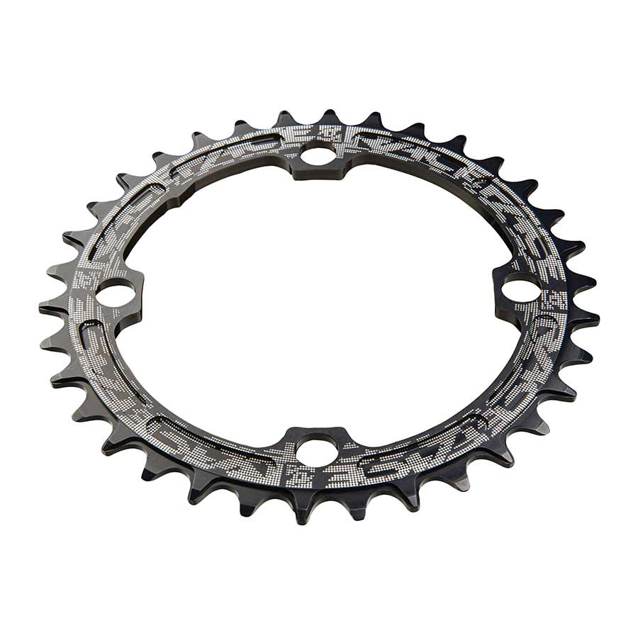 RaceFace narrow-wide chainring, black with sprocket teeth and bolt holes