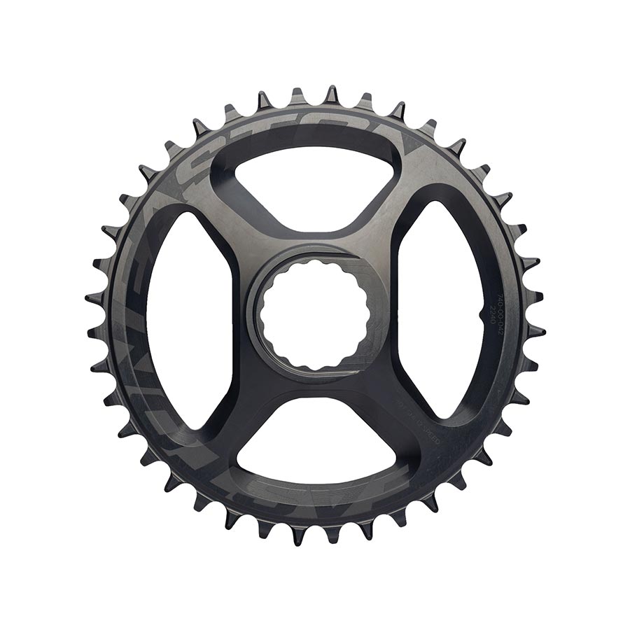 Black bicycle chainring sprocket with 40T teeth and center spline mounting