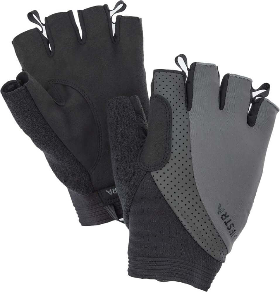 Dark grey reflective short gloves with perforated back and hook wrist straps