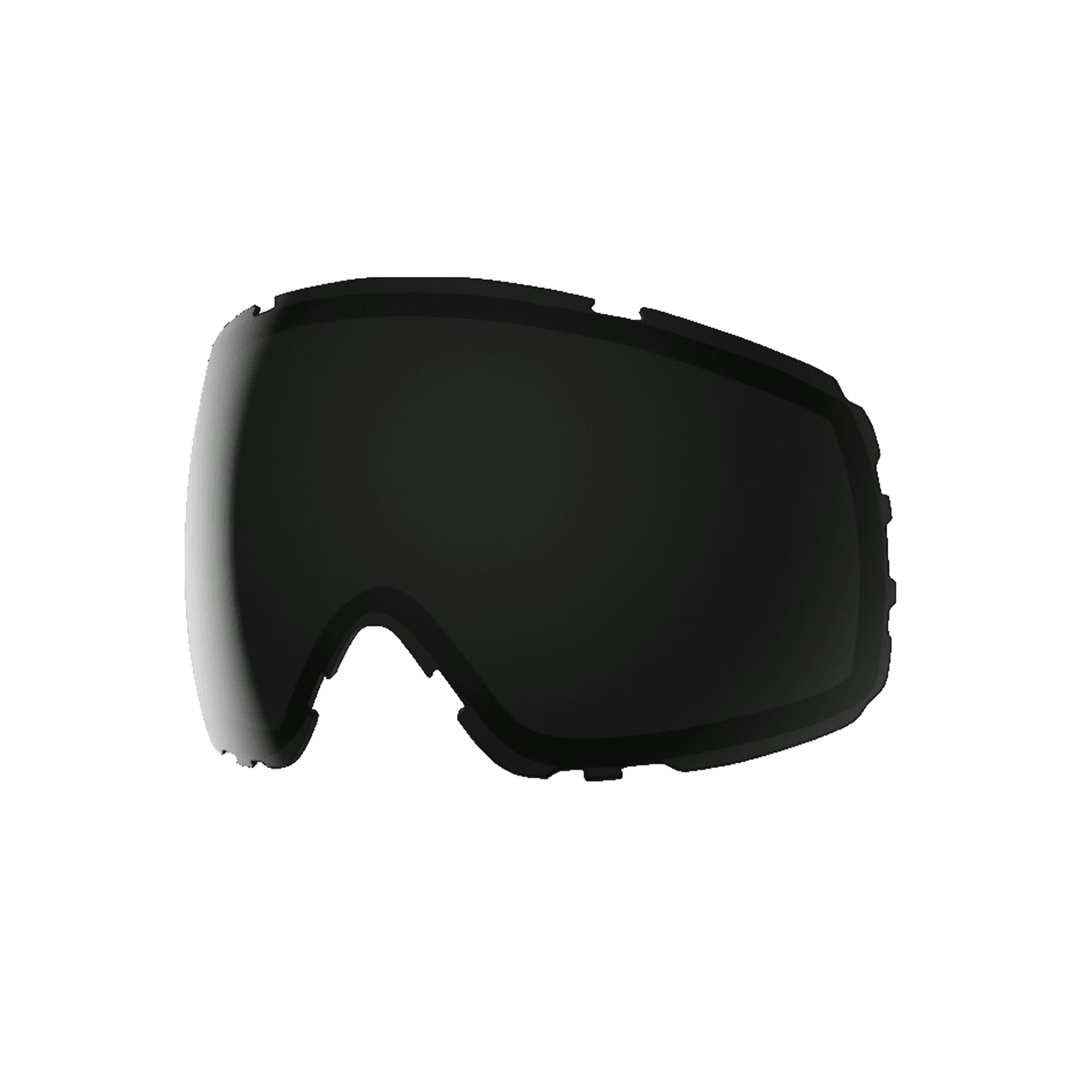 Ski goggle replacement lens with black frame and dark tint coating