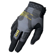 Camo and black off-road motorcycle glove with padded knuckles