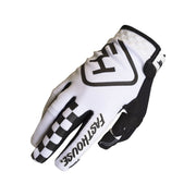 Youth motorcycle glove in white and black with checker logo print on back