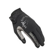 Black youth riding gloves with textured knuckle panel and Fasthouse branding